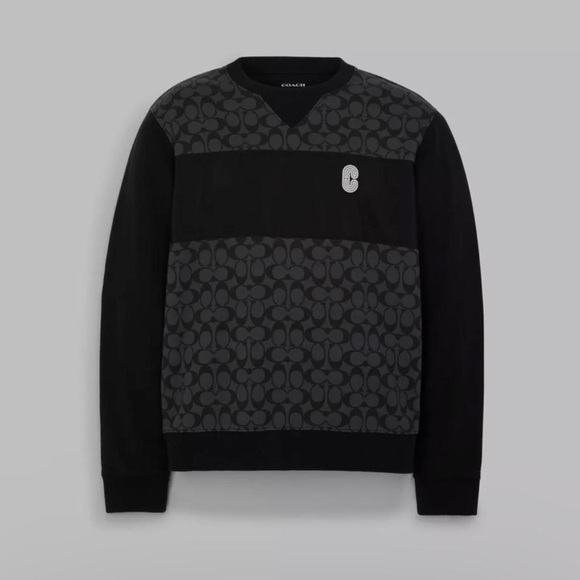 Coach Men's Gray and Black Signature Crewneck Sweater / Pullover Sweatshirt
